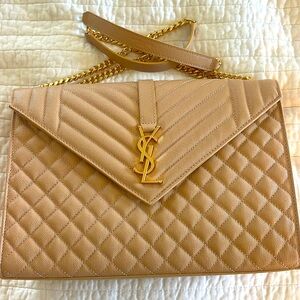 YSL BRAND NEW PURSE CAVIAR LEATHER bone/taupe color w goldtone chain hardware